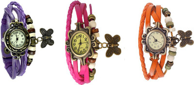 

Kissu Vintage Rakhi Watch Combo of 3 Purple, Pink And Orange Watch - For Women
