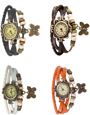NS18 Vintage Butterfly Rakhi Combo of 4 Black, White, Brown And Orange Analog Watch  - For Women   Watches  (NS18)