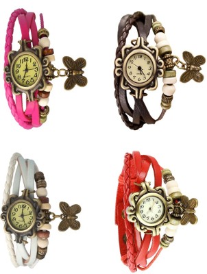 NS18 Vintage Butterfly Rakhi Combo of 4 Pink, White, Brown And Red Analog Watch  - For Women   Watches  (NS18)