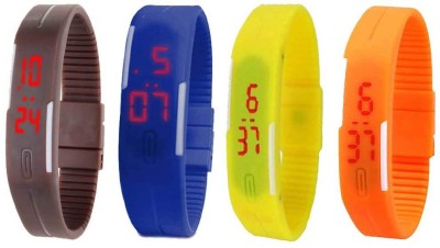 NS18 Silicone Led Magnet Band Combo of 4 Brown, Blue, Yellow And Orange Digital Watch  - For Boys & Girls   Watches  (NS18)
