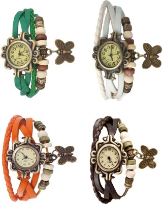 NS18 Vintage Butterfly Rakhi Combo of 4 Green, Orange, White And Brown Analog Watch  - For Women   Watches  (NS18)