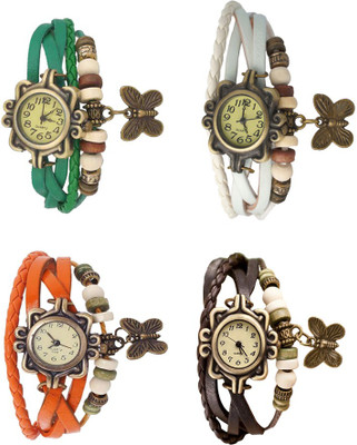 

Kissu Vintage Rakhi Combo of 4 Green, Orange, White And Brown Watch - For Women