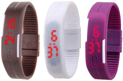 View NS18 Silicone Led Magnet Band Combo of 3 Brown, White And Purple Digital Watch  - For Boys & Girls Wrist Watches Price Online(NS18)