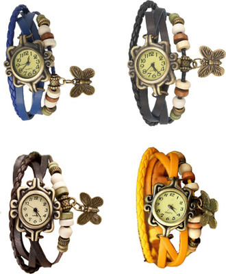 

NS18 Vintage Butterfly Rakhi Combo of 4 Blue, Brown, Black And Yellow Watch - For Women