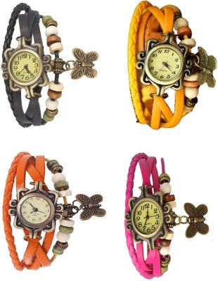 NS18 Vintage Butterfly Rakhi Combo of 4 Black, Orange, Yellow And Pink Analog Watch  - For Women   Watches  (NS18)