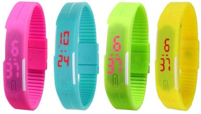 NS18 Silicone Led Magnet Band Combo of 4 Pink, Sky Blue, Green And Yellow Digital Watch  - For Boys & Girls   Watches  (NS18)