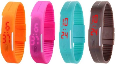 NS18 Silicone Led Magnet Band Combo of 4 Orange, Pink, Sky Blue And Brown Digital Watch  - For Boys & Girls   Watches  (NS18)