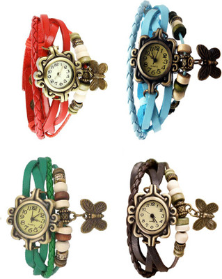 

Kissu Vintage Rakhi Combo of 4 Red, Green, Sky Blue And Brown Watch - For Women