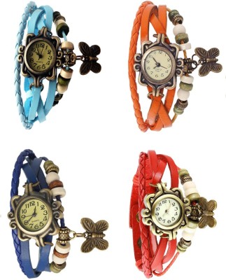 NS18 Vintage Butterfly Rakhi Combo of 4 Sky Blue, Blue, Orange And Red Analog Watch  - For Women   Watches  (NS18)