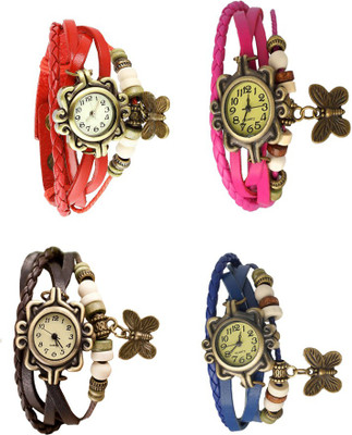 

NS18 Vintage Butterfly Rakhi Combo of 4 Red, Brown, Pink And Blue Watch - For Women