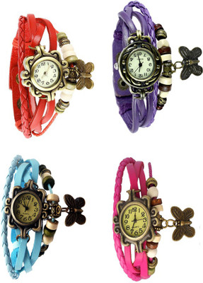 

Kissu Vintage Rakhi Combo of 4 Red, Sky Blue, Purple And Pink Watch - For Women