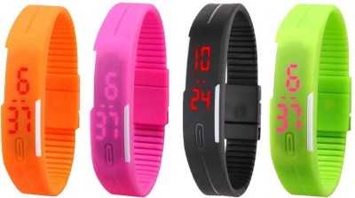 NS18 Silicone Led Magnet Band Combo of 4 Orange, Pink, Black And Green Digital Watch  - For Boys & Girls   Watches  (NS18)