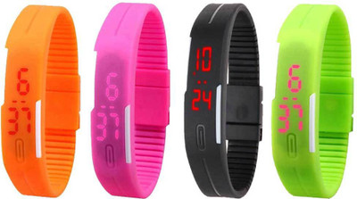 

NS18 Silicone Led Magnet Band Combo of 4 Orange, Pink, Black And Green Watch - For Boys & Girls
