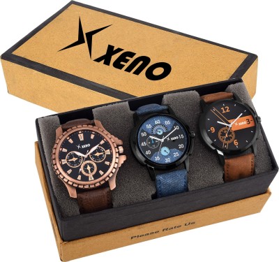 Xeno New Look Fashion Stylish Chronograph Pattern Titanium Triple Combo Pack Of 3 Blue Slim Dial for boys Watch  - For Men   Watches  (Xeno)