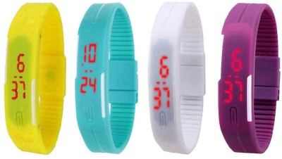 NS18 Silicone Led Magnet Band Watch Combo of 4 Yellow, Sky Blue, White And Purple Digital Watch  - For Couple   Watches  (NS18)
