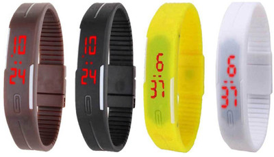 

NS18 Silicone Led Magnet Band Combo of 4 Brown, Black, Yellow And White Watch - For Boys & Girls