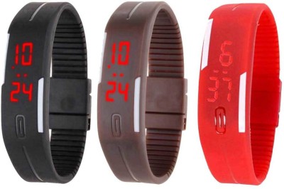 NS18 Silicone Led Magnet Band Combo of 3 Black, Brown And Red Digital Watch  - For Boys & Girls   Watches  (NS18)