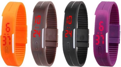 NS18 Silicone Led Magnet Band Watch Combo of 4 Orange, Brown, Black And Purple Digital Watch  - For Couple   Watches  (NS18)