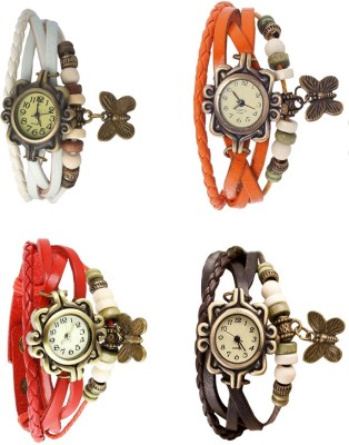 NS18 Vintage Butterfly Rakhi Combo of 4 White, Red, Orange And Brown Analog Watch  - For Women   Watches  (NS18)
