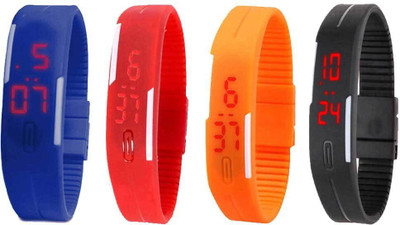 

NS18 Silicone Led Magnet Band Combo of 4 Blue, Red, Orange And Black Watch - For Boys & Girls
