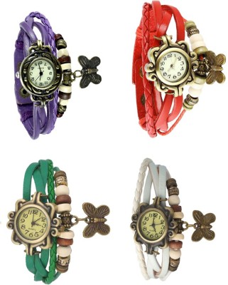 NS18 Vintage Butterfly Rakhi Combo of 4 Purple, Green, Red And White Analog Watch  - For Women   Watches  (NS18)