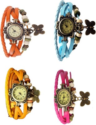 NS18 Vintage Butterfly Rakhi Combo of 4 Orange, Yellow, Sky Blue And Pink Analog Watch  - For Women   Watches  (NS18)