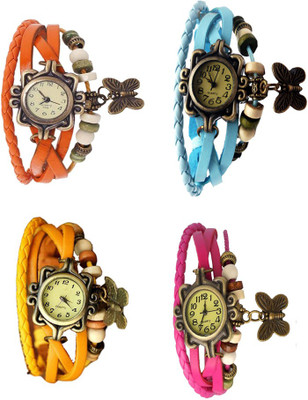 NS18 Vintage Butterfly Rakhi Combo of 4 Orange, Yellow, Sky Blue And Pink Analog Watch  - For Women   Watches  (NS18)