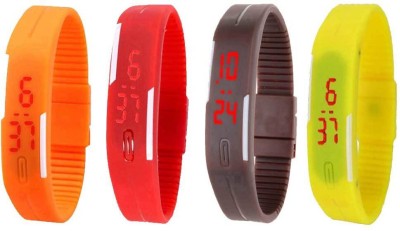 NS18 Silicone Led Magnet Band Combo of 4 Orange, Red, Brown And Yellow Digital Watch  - For Boys & Girls   Watches  (NS18)