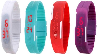 NS18 Silicone Led Magnet Band Watch Combo of 4 White, Sky Blue, Red And Purple Digital Watch  - For Couple   Watches  (NS18)