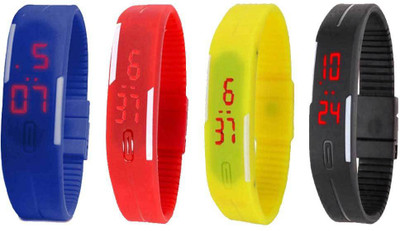 

NS18 Silicone Led Magnet Band Combo of 4 Blue, Red, Yellow And Black Watch - For Boys & Girls