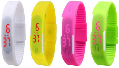 

Kissu Led Magnet Band Combo of 4 White, Yellow, Pink And Green Watch - For Men & Women