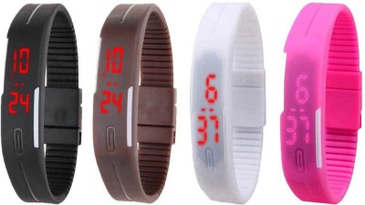 NS18 Silicone Led Magnet Band Watch Combo of 4 Black, Brown, White And Pink Digital Watch  - For Couple   Watches  (NS18)