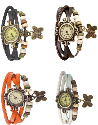 

Kissu Vintage Rakhi Combo of 4 Black, Orange, Brown And White Watch - For Women