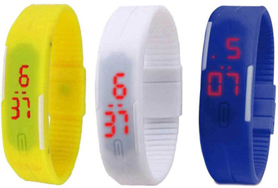 NS18 Silicone Led Magnet Band Combo of 3 Yellow, White And Blue Digital Watch  - For Boys & Girls   Watches  (NS18)