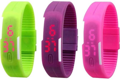 NS18 Silicone Led Magnet Band Combo of 3 Green, Purple And Pink Digital Watch  - For Boys & Girls   Watches  (NS18)