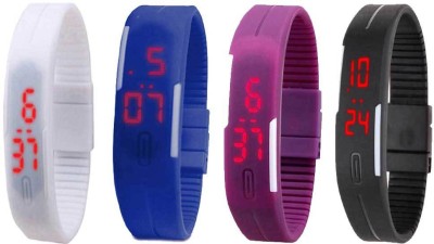 NS18 Silicone Led Magnet Band Combo of 4 White, Blue, Purple And Black Digital Watch  - For Boys & Girls   Watches  (NS18)