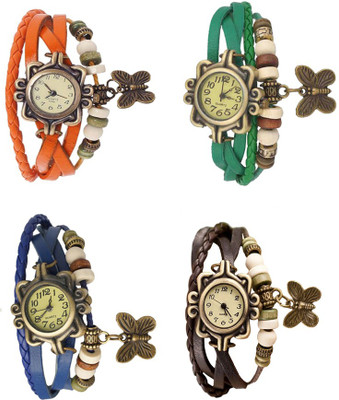 

Kissu Vintage Rakhi Combo of 4 Orange, Blue, Green And Brown Watch - For Women