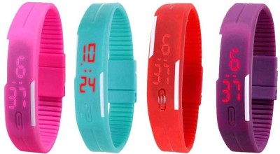 NS18 Silicone Led Magnet Band Watch Combo of 4 Pink, Sky Blue, Red And Purple Digital Watch  - For Couple   Watches  (NS18)