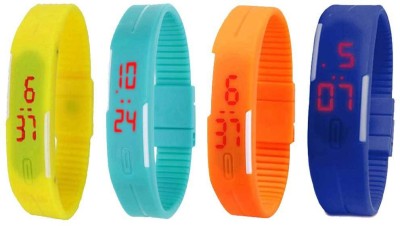 NS18 Silicone Led Magnet Band Combo of 4 Yellow, Sky Blue, Orange And Blue Digital Watch  - For Boys & Girls   Watches  (NS18)
