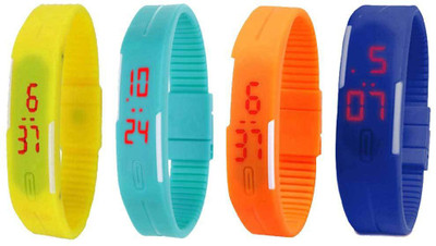 

NS18 Silicone Led Magnet Band Combo of 4 Yellow, Sky Blue, Orange And Blue Watch - For Boys & Girls