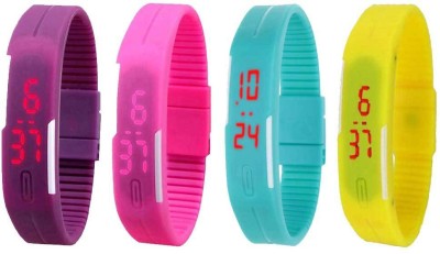 NS18 Silicone Led Magnet Band Combo of 4 Purple, Pink, Sky Blue And Yellow Digital Watch  - For Boys & Girls   Watches  (NS18)