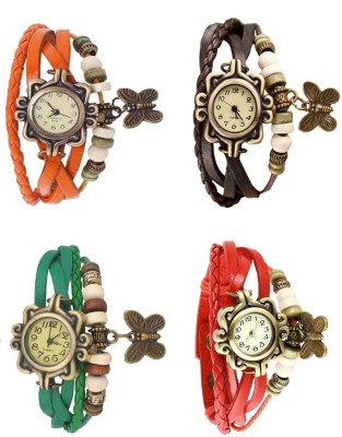 NS18 Vintage Butterfly Rakhi Combo of 4 Orange, Green, Brown And Red Analog Watch  - For Women   Watches  (NS18)