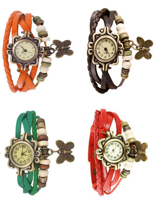 

Kissu Vintage Rakhi Combo of 4 Orange, Green, Brown And Red Watch - For Women