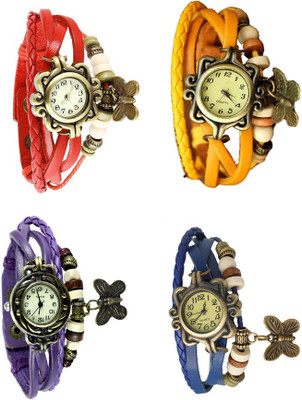 View NS18 Vintage Butterfly Rakhi Combo of 4 Red, Purple, Yellow And Blue Analog Watch  - For Women Wrist Watches Price Online(NS18)