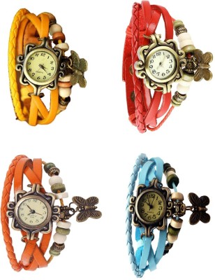 NS18 Vintage Butterfly Rakhi Combo of 4 Yellow, Orange, Red And Sky Blue Analog Watch  - For Women   Watches  (NS18)