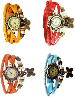 

NS18 Vintage Butterfly Rakhi Combo of 4 Yellow, Orange, Red And Sky Blue Watch - For Women