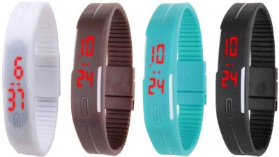 NS18 Silicone Led Magnet Band Combo of 4 White, Brown, Sky Blue And Black Digital Watch  - For Boys & Girls   Watches  (NS18)