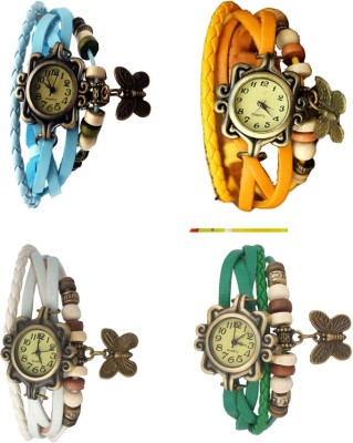 NS18 Vintage Butterfly Rakhi Combo of 4 Sky Blue, White, Yellow And Green Analog Watch  - For Women   Watches  (NS18)