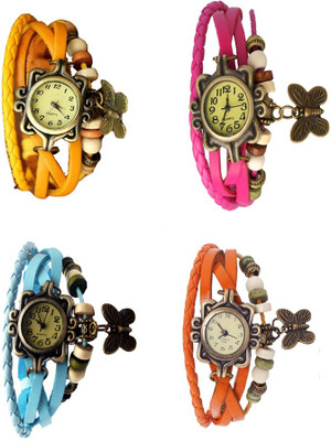 

Kissu Vintage Rakhi Combo of 4 Yellow, Sky Blue, Pink And Orange Watch - For Women