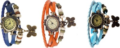 NS18 Vintage Butterfly Rakhi Watch Combo of 3 Blue, Orange And Sky Blue Analog Watch  - For Women   Watches  (NS18)